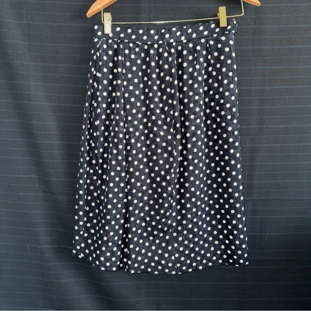 Vintage Anne Klein 2 pc Silk Skirt Suit Black Polka Dot Union Tag 10 Womens